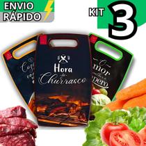 Kit 3 Tábua de Corte Estampada Para Cortar Alimentos Carnes Legumes Verduras MDF PVC Kit 3 Tábua de Corte Estampada Para Cortar Alimentos Carnes Legumes Verduras MDF PVC