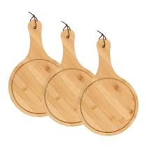 Kit 3 Tábua de Corte para Servir Frios Pizza Bambu Redonda MEK 32x20cm