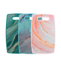 Kit 3 Tábua Retangular Marmorizada 36cm Plastico Grande Corte Cozinha Cortardor Alça Multiuso Vegetais