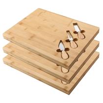 Kit 3 Tábuas De Frios 3 Utensílios Petiscos Retangular Bambu