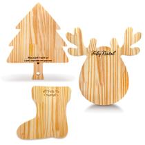 Kit 3 Tábuas Petisqueira de Natal - Decoração em Madeira para Mesa Posta - Rena, Pinheiro e Bota