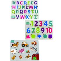 Kit 3 Tabuleiro Alfabeto + Números Formas +Animais Educativo