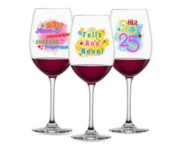 Kit 3 Taças 465Ml Vinho Personalizada Fim De Ano Reveillon Kit 3 Taças 465Ml Vinho Personalizada Fim De Ano Reveillon