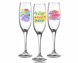 Kit 3 Taças Champagne Vidro 210Ml Estampada Ano Novo Kit 3 Taças Champagne Vidro 210Ml Estampada Ano Novo