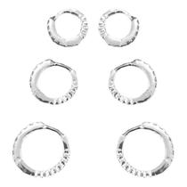 Kit 3 Tamanhos De Brincos Prata 925 Zircônia Cravejado Top