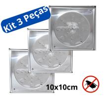 Kit 3 Tampa Ralo Grelha Inox Quadrado Banheiro Cozinha 10Cm