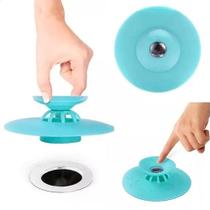 Kit 3 Tampo Ralo Protetor Universal Valvula Pia Tanque 10cm Azul Anti Cabelos Odor Higiene Banheiro Tanque