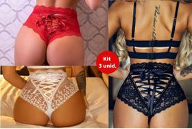 Kit 3 Tangas Short Lacradora Renda Com Laço De Fita De Cetim Atrás Luxo Shortinho Calesson de Renda Kit 3 Tangas Short Lacradora Renda Com Laço De Fita De Cetim Atrás Luxo Shortinho Calesson de Renda
