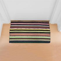 Kit 3 Tapetes de Nylon Artesanal Com Tiras Coloridas 0,60x0,34cm