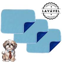 Kit 3 Tapetes Higiênicos Laváveis para Cães de Porte Médio/Grande Azul 70x50cm