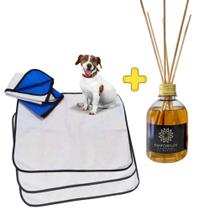 Kit 3 Tapetes Higiênicos Pet 70x50 + Aromatizador Pet Sensação de Ambiente com Varetas 250ml