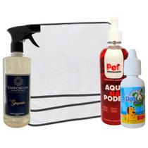 Kit 3 Tapetes Higiênicos Pet + Água perfumada 500ml + Educador Xixi Sim 20ml + Aqui Não Pode 500ml