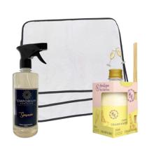 Kit 3 Tapetes Higiênicos Pet + Água perfumada 500ml Emporium + Difusor de Ambiente 250ml Champanhe