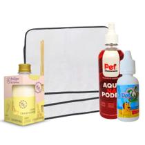 Kit 3 Tapetes Higiênicos Pet + Difusor de Ambiente C 250ml + Xixi Sim 20ml + Aqui Não Pode 500ml