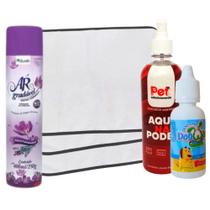 Kit 3 Tapetes Higiênicos Pet + Odorizador Flor 400ml + Educador Xixi Sim 20ml + Aqui Não Pode 500ml