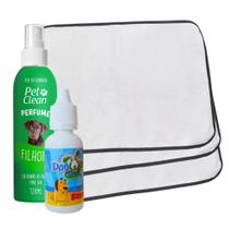 Kit 3 Tapetes Higiênicos Pet + Perfume Pet Clean 120ml + Educador Sanitário Xixi Sim P/Pets 20ml