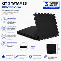 Kit 3 Tatames Tapetes Eva 100x100x1cm 1x1 Metro 10mm Preto Kit 3 Tatames Tapetes Eva 100x100x1cm 1x1 Metro 10mm Preto