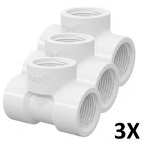 Kit 3 Tee PVC Roscável 1" (32mm) Branco Tigre Kit 3 Tee PVC Roscável 1" (32mm) Branco Tigre