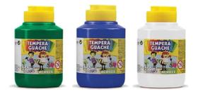 Kit 3 TEMPERA GUACHE Acrilex - 250ml - VERDE AZUL BRANCO