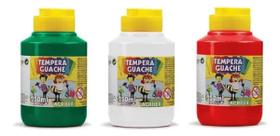 Kit 3 TEMPERA GUACHE Acrilex - 250ml - VERDE BRANCO VERMELHO - 02025511 / 02025519 / 02025507