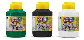 Kit 3 TEMPERA GUACHE Acrilex - 250ml - VERDE PRETO BRANCO Kit 3 TEMPERA GUACHE Acrilex - 250ml - VERDE PRETO BRANCO