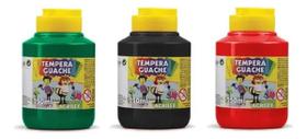 Kit 3 TEMPERA GUACHE Acrilex - 250ml - VERDE PRETO VERMELHO - 02025511 / 02025520 / 02025507