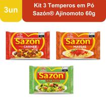 Kit 3 Temperos em Pó Sazón Ajinomoto 60g Para Carnes, Massas e Saladas