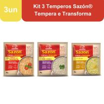 Kit 3 Temperos Sazón Tempera e Transforma Ajinomoto Alho e Cebola, Queijo e Tomate