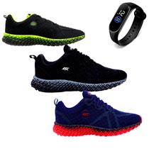 Kit 3 Tênis Asc Ghost 3 Esporte Academia Caminhada Dia a Dia Masculino + 1 Relógio Digital