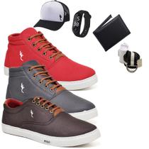 Kit 3 Tênis Casual + Boné + Acessórios Macio Confortável Kit 3 Tênis Casual + Boné + Acessórios Macio Confortável