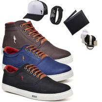 Kit 3 Tênis Casual + Boné + Relógio + Carteira + Cinto + Meia