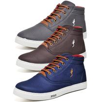 Kit 3 Tênis Casual Masculino Cano Alto Confortável Macio