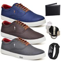 Kit 3 Tênis Casual + Relógio + Cinto + Meia + Carteira Leve