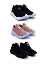 Kit 3 Tenis Feminino Calce Fácil Esportivo Leve e Confortável