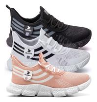 Kit 3 Tênis Feminino Casual Academia Caminhada Confortável Treino Leve Barato