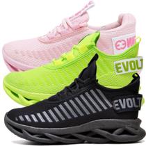 Kit 3 Tênis Feminino de Academia Corrida Leve Confortável Rosa/Preto Kit 3 Tênis Feminino de Academia Corrida Leve Confortável Rosa/Preto