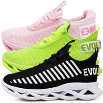 Kit 3 Tênis Feminino de Academia Corrida Leve Confortável Rosa/Verde Kit 3 Tênis Feminino de Academia Corrida Leve Confortável Rosa/Verde