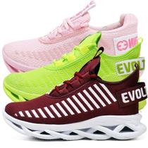 Kit 3 Tênis Feminino de Academia Corrida Leve Confortável ROSA/VERMELHO Kit 3 Tênis Feminino de Academia Corrida Leve Confortável ROSA/VERMELHO