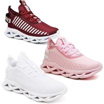 Kit 3 Tênis Feminino Evoltenn Esportivo Solado Trançado Rosa e Branco Kit 3 Tênis Feminino Evoltenn Esportivo Solado Trançado Rosa e Branco