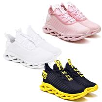 Kit 3 Tênis Masculino Evoltenn Esportivo Solado Trançado Amarelo/Rosa