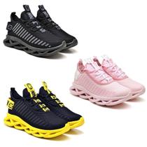Kit 3 Tênis Masculino Evoltenn Esportivo Solado Trançado Rosa/Amarelo