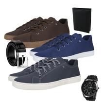 Kit 3 Tênis Masculino Sapatênis Casual + Relógio + Carteira + Cinto Promoção