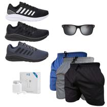Kit 3 Tênis Under + Bermudas Masculino Academia Caminhada Esporte + Fone e Óculos De Sol Brinde