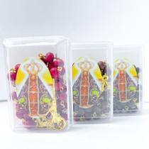 Kit 3 Terços detalhes madeira medalhas de Nossa Senhora Aparecida dourado fé alta qualidade