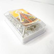 kit 3 Terços missanga hexagonal Nossa Senhora Aparecida prata devoção caixinha religioso