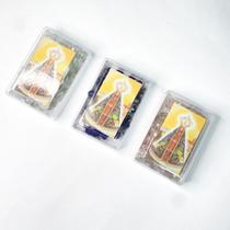 Kit 3 Terços missanga hexagonal religioso Nossa Senhora Aparecida prata devoção caixinha transparente