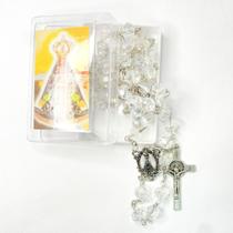 kit 3 Terços missanga hexagonal religioso Nossa Senhora Aparecida prata devoção caixinha transparente multiuso - Filó Modas