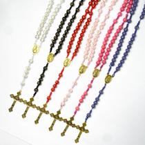 Kit 3 terços São Bento cruz douradas religioso com medalha e crucifixo devocional