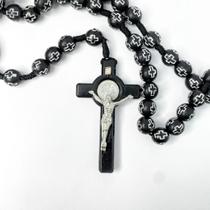 Kit 3 terços São Bento cruz prata religioso medalha crucifixo proteção devocional