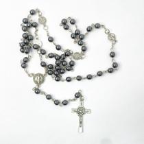 Kit 3 Terços São Bento hematita religioso medalha crucifixo proteção Básico - Filó modas